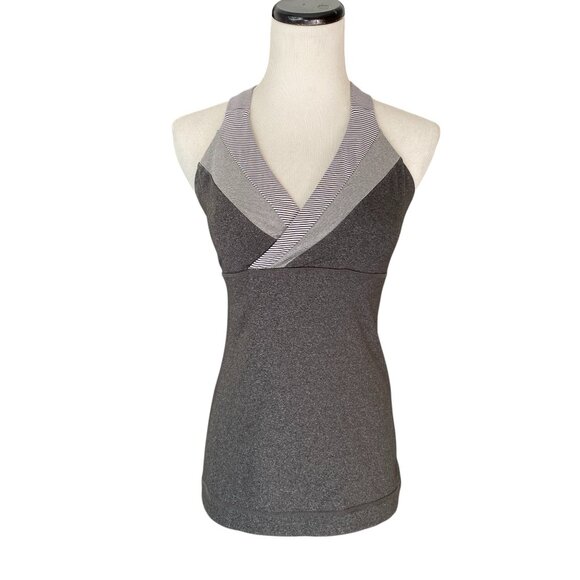 Lululemon Deep Breath - Deep V Gray Athletic Tank Top Faux Wrap Racer - Size 6 - Picture 1 of 6